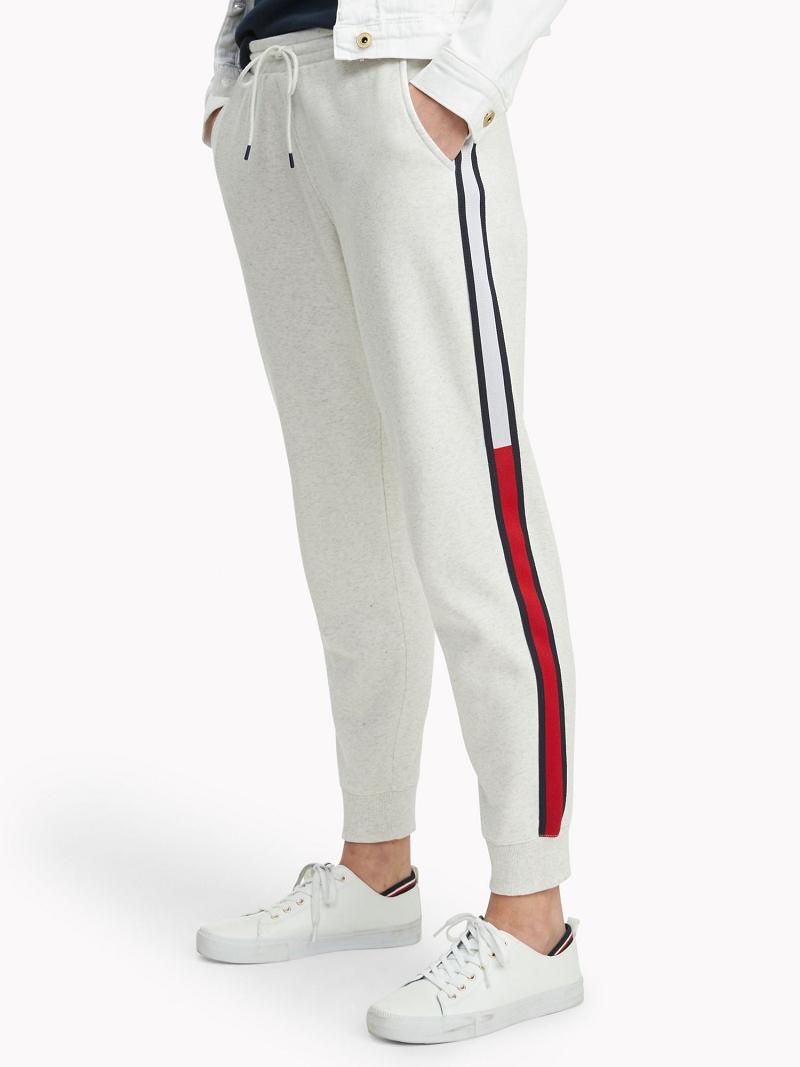 Női Tommy Hilfiger Essential Stripe Sweatpant Nadrág Fehér | HU 243RVD